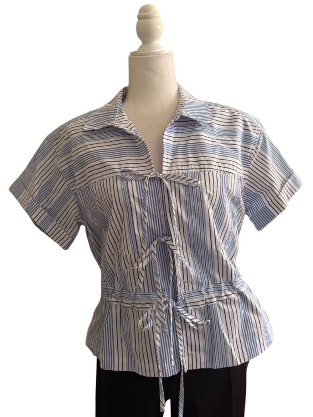 Striped Blue & White Tie-Front Shirt - Picture 3 of 3